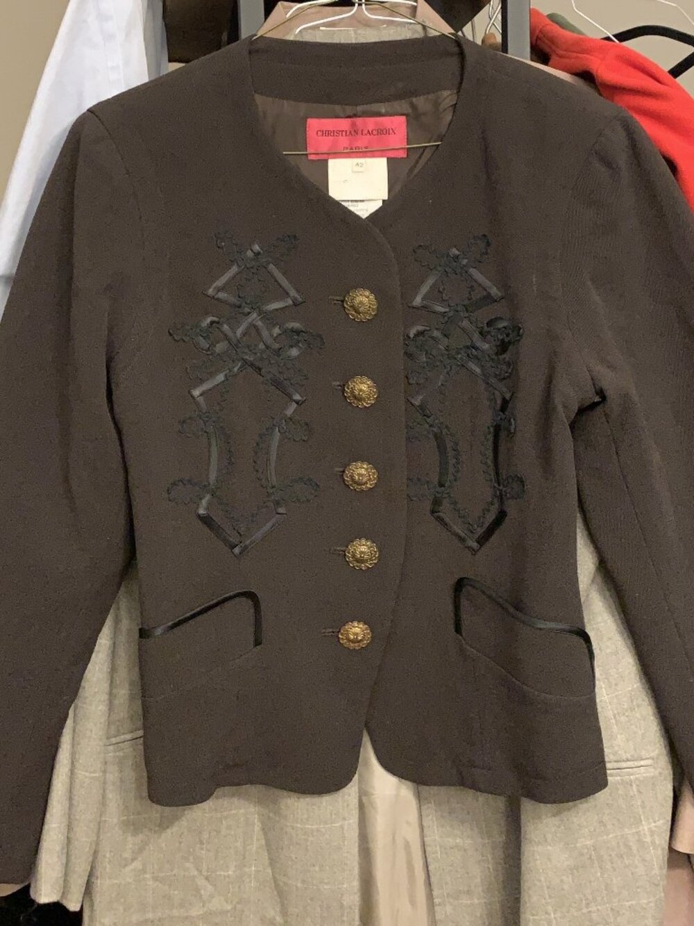 Vintage Christian Lacroix Black Ribbon Brocade Napoleon Military Officer Blazer